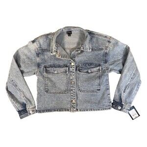 Art Class Girls Cropped Denim Jacket XL 14 Light Wash Trucker NWT
